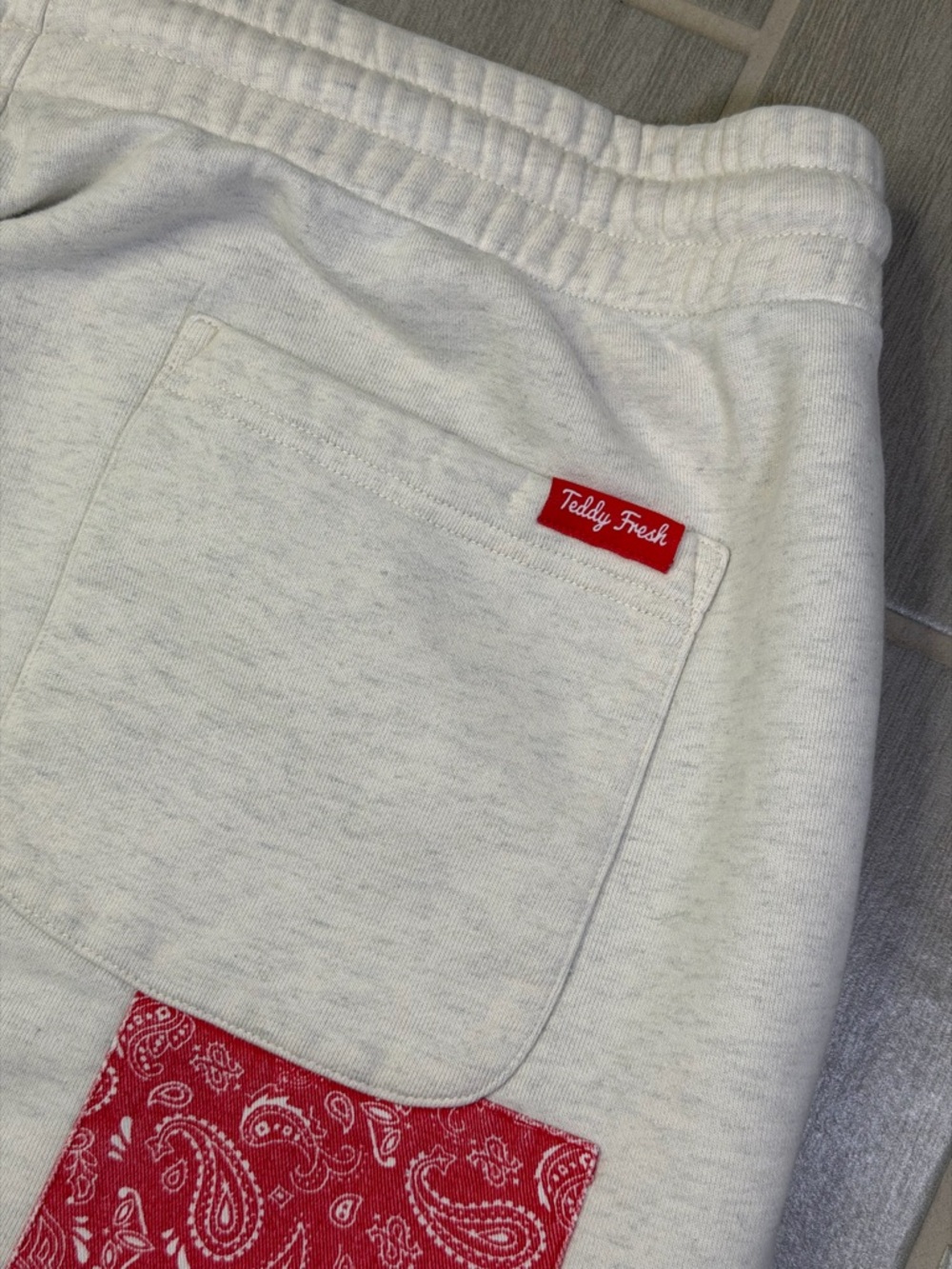 Teddy Fresh Gray Patchwork Jogger Sweatpants Drawstring Mens Size Large - Picture 7 of 9